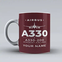 Thumbnail for Airbus A330-200 - Heritage + Name - Mug - Dark Red