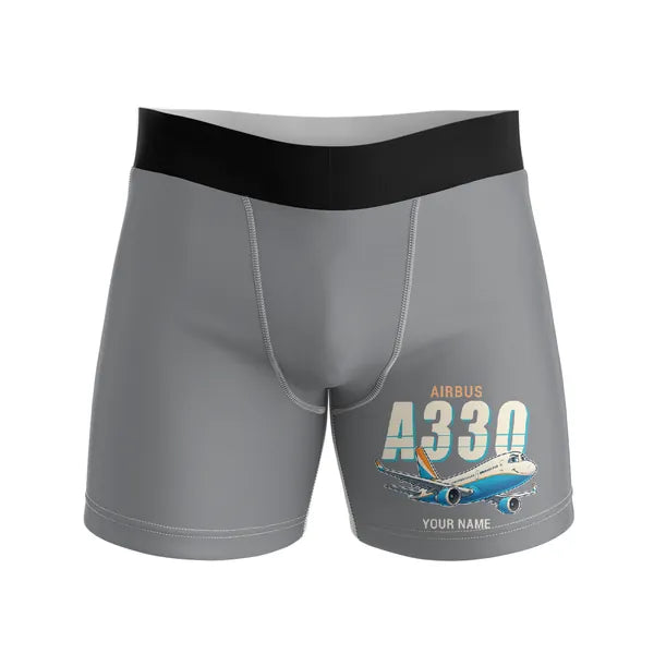 Airbus A330-200 - Men Boxers - Cartoon + Name - Gray