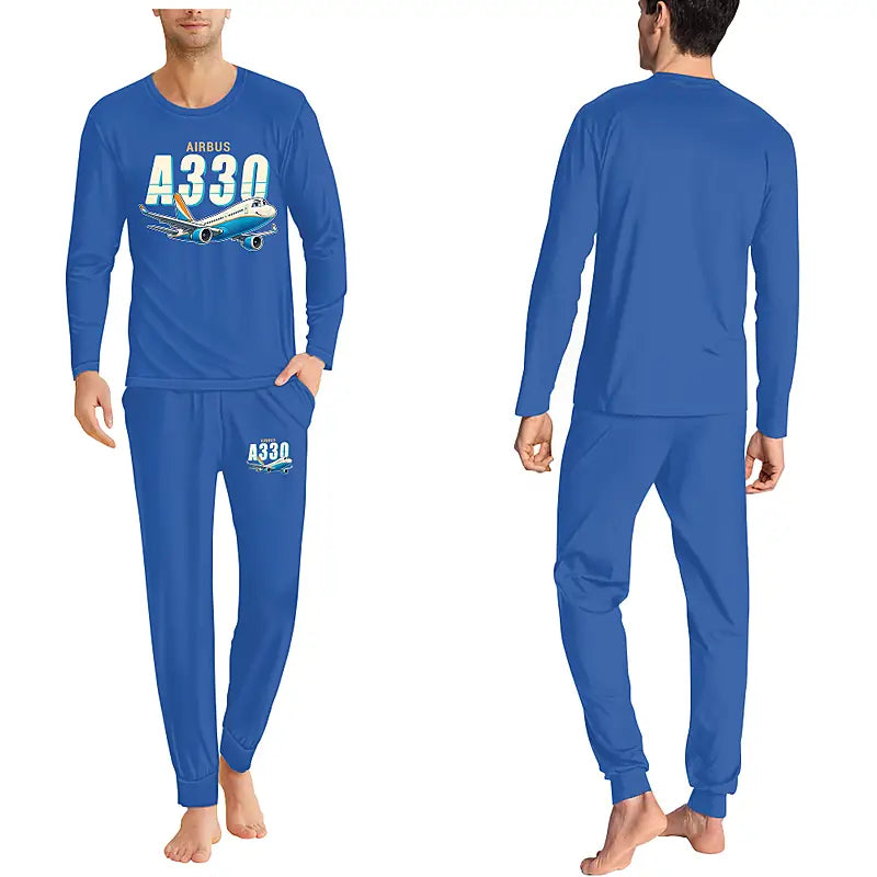 Airbus A330-200 - Men Pajamas - Cartoon Chest - Blue