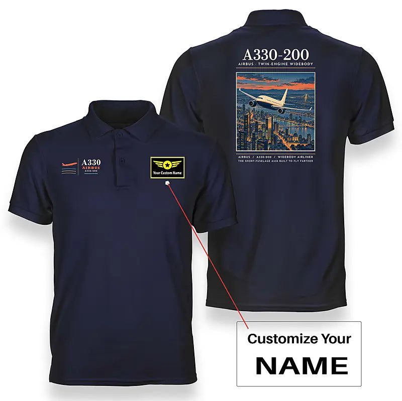 Airbus A330-200 - Poster - Double-Side Polo - Navy Blue + Name