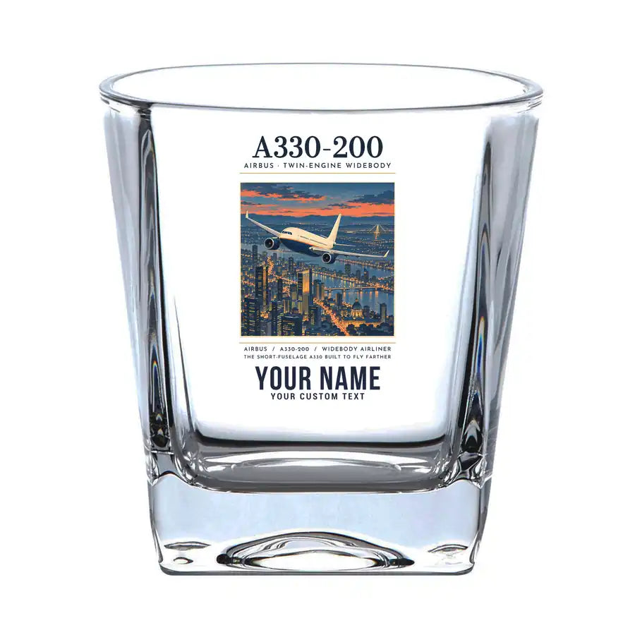 Airbus A330-200 - Poster + Name - Whiskey Glass
