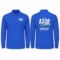 Thumbnail for Airbus A330-200 Premium Polo T-Shirts - Cartoon - Long Sleeve - Blue