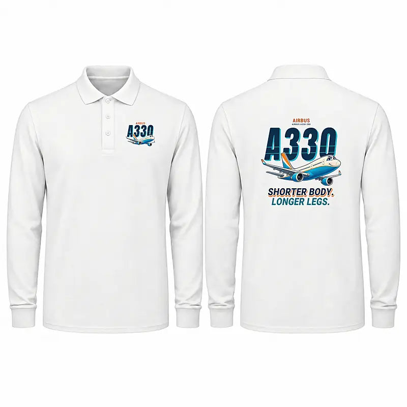Airbus A330-200 Premium Polo T-Shirts - Cartoon - Long Sleeve - White