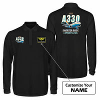 Thumbnail for Airbus A330-200 Premium Polo T-Shirts - Cartoon + Name - Long Sleeve - Black