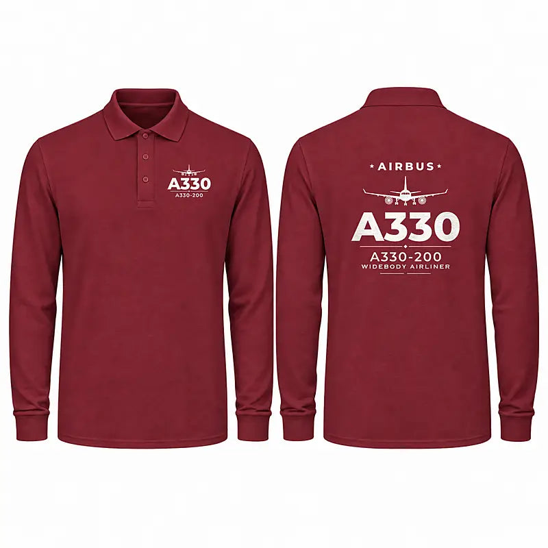 Airbus A330-200 Premium Polo T-Shirts - Heritage - Long Sleeve - Dark Red