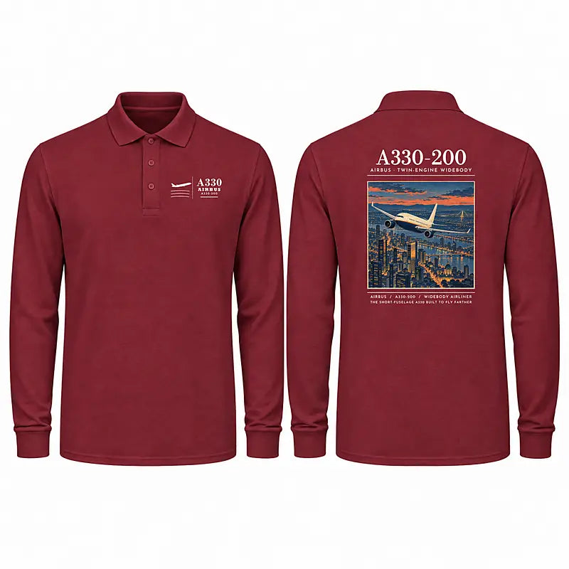 Airbus A330-200 Premium Polo T-Shirts - Poster - Long Sleeve - Dark Red