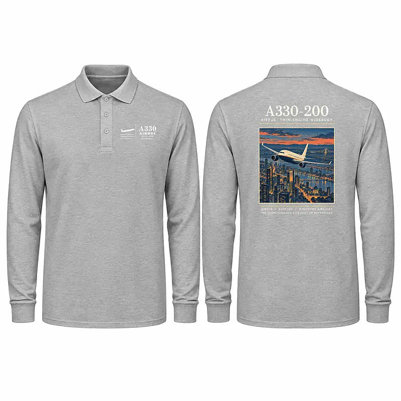 Airbus A330-200 Premium Polo T-Shirts - Poster - Long Sleeve - Gray