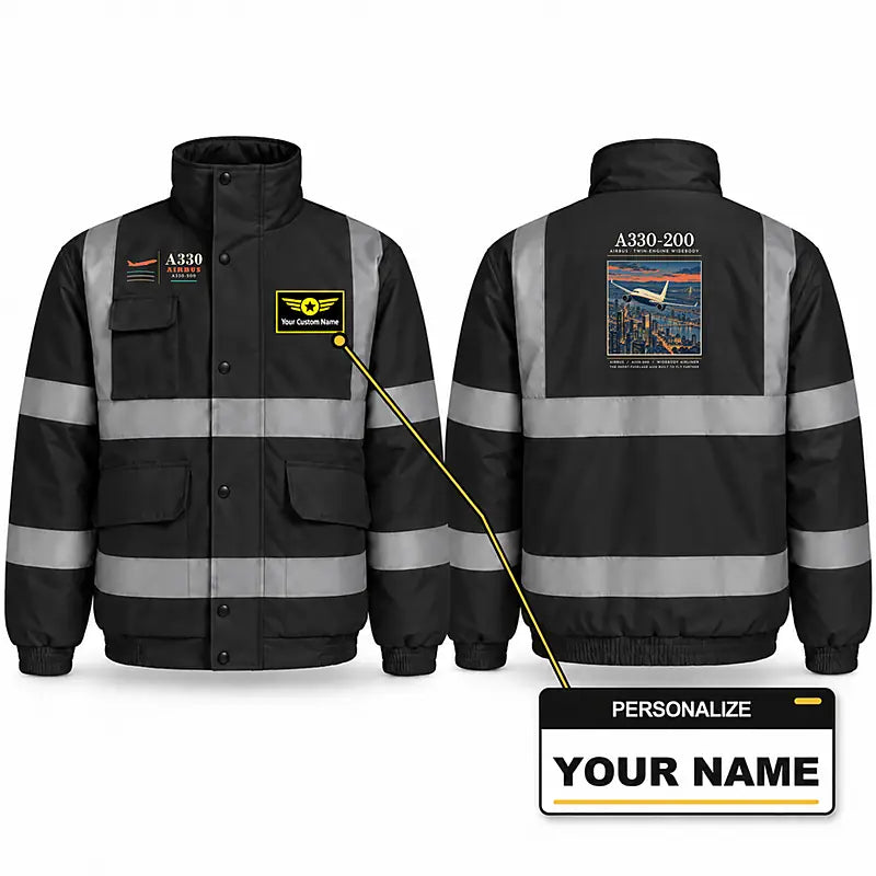 Airbus A330-200 Reflective Winter Jackets - Poster + Name - Black