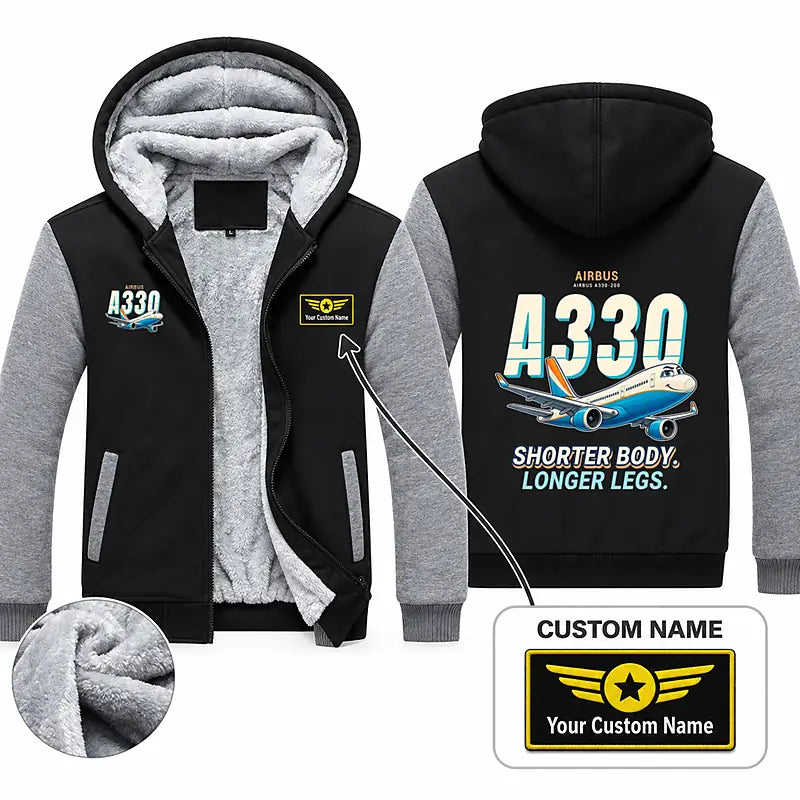 Airbus A330-200 Zipped Sweatshirts - Cartoon + Name - Black & Gray