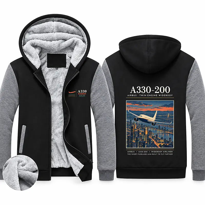 Airbus A330-200 Zipped Sweatshirts - Poster - Black & Gray