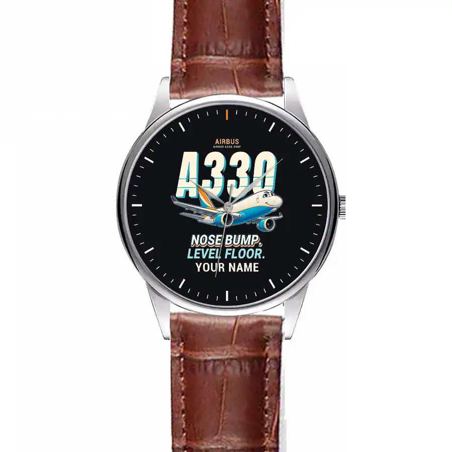Airbus A330-200F - Cartoon + Name - Leather Strap - Striped Brown Leather Strap