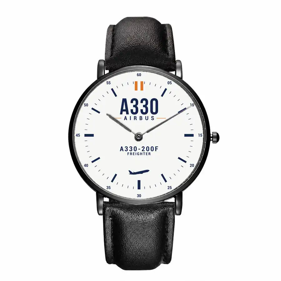 Airbus A330-200F - Classic - White - Slim Leather - Black and Black Leather Strap