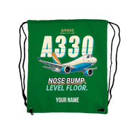 Thumbnail for Airbus A330-200F - Drawstring Bag - Cartoon + Name - Green