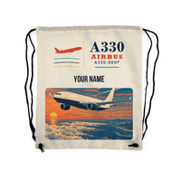 Thumbnail for Airbus A330-200F - Drawstring Bag - Classic + Name - Beige