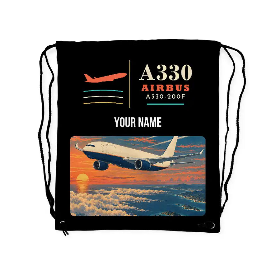 Airbus A330-200F - Drawstring Bag - Classic + Name - Black