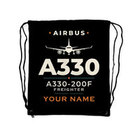 Thumbnail for Airbus A330-200F - Drawstring Bag - Heritage + Name - Black