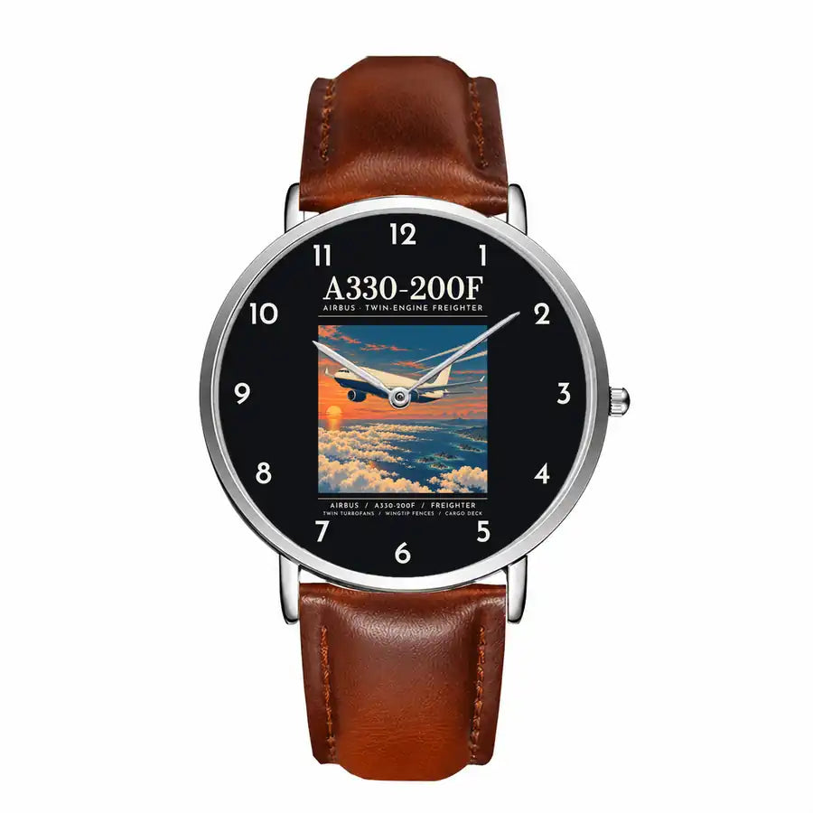 Airbus A330-200F - Poster - Slim Leather - Silver and Brown Leather Strap