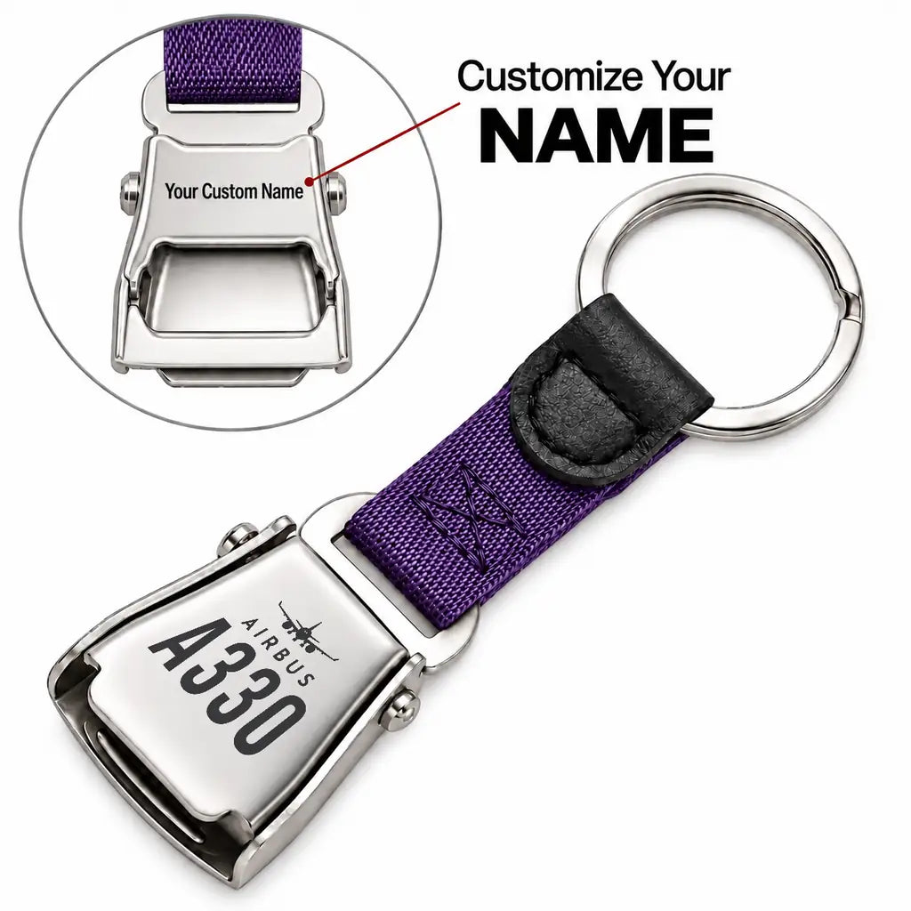 Airbus A330-200F - Seat Belt Key Chain - Heritage + Name - Purple