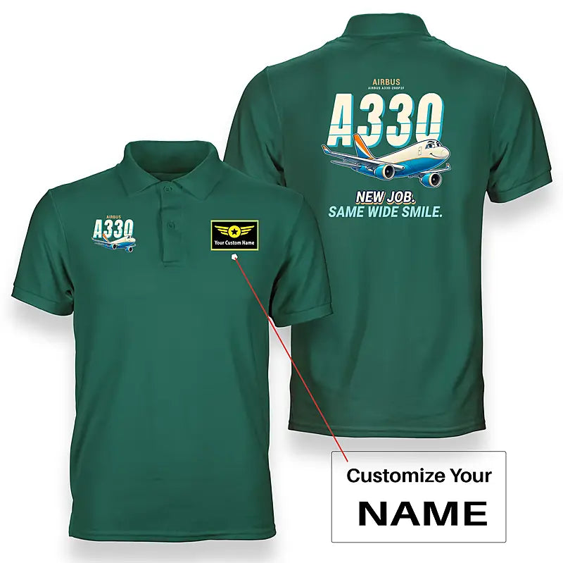 Airbus A330-200P2F - Cartoon - Double-Side Polo - Green + Name