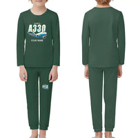 Thumbnail for Airbus A330-200P2F - Children Pajamas - Cartoon Chest + Name - Dark Green