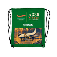 Thumbnail for Airbus A330-200P2F - Drawstring Bag - Classic + Name - Green