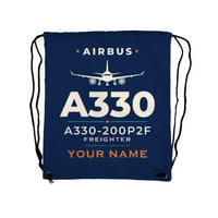 Thumbnail for Airbus A330-200P2F - Drawstring Bag - Heritage + Name - Dark Blue