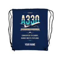 Thumbnail for Airbus A330-200P2F - Drawstring Bag - Original + Name - Dark Blue