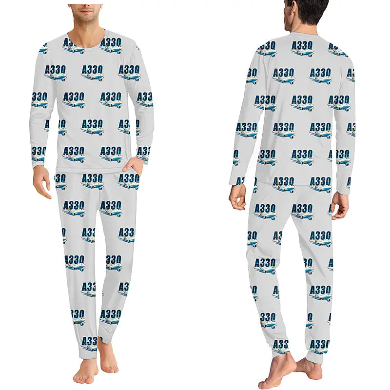 Airbus A330-200P2F - Men Pajamas - Cartoon Pattern - Light Gray