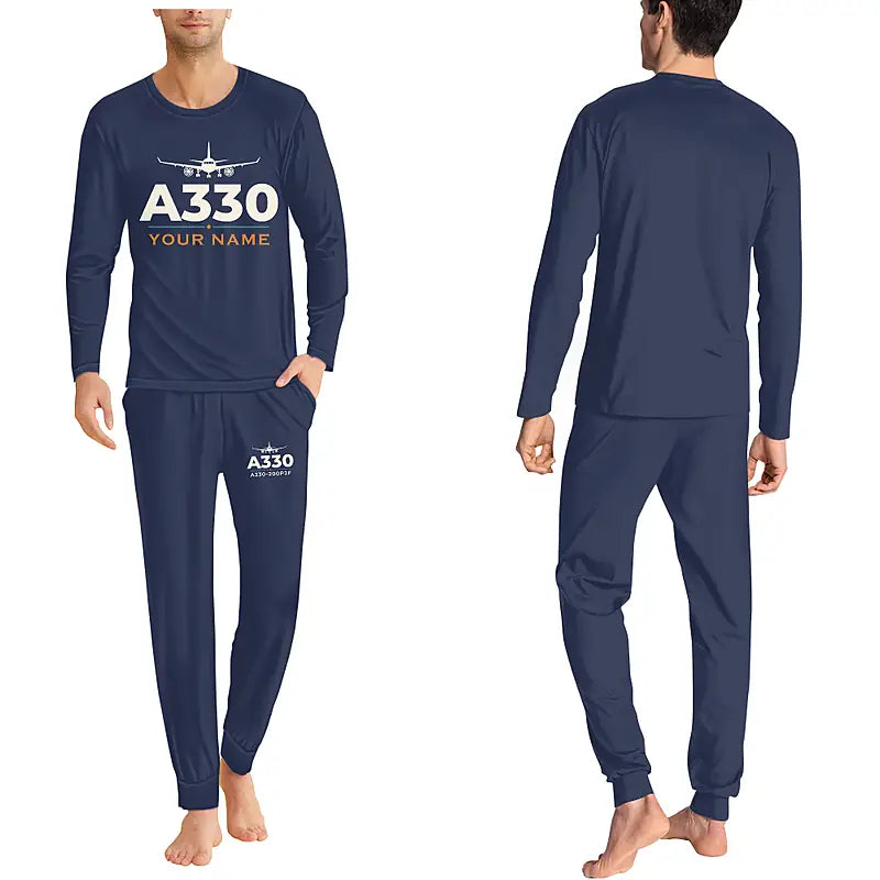 Airbus A330-200P2F - Men Pajamas - Heritage Chest + Name - Navy Blue