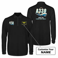 Thumbnail for Airbus A330-200P2F Premium Polo T-Shirts - Cartoon + Name - Long Sleeve - Black