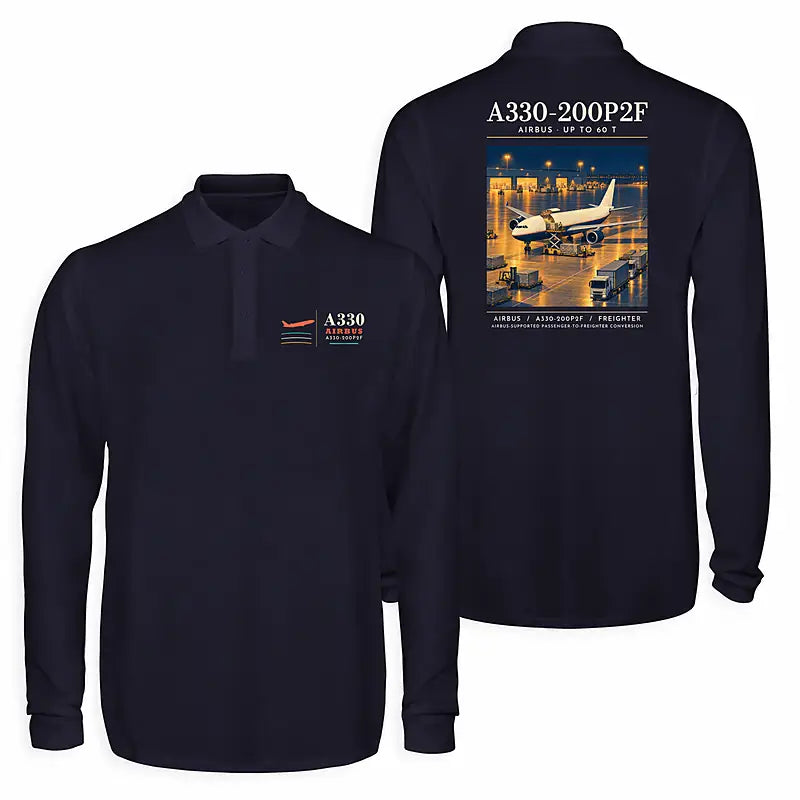 Airbus A330-200P2F Premium Polo T-Shirts - Poster - Long Sleeve - Dark Blue