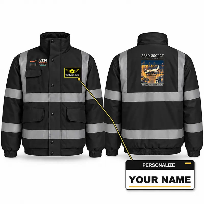Airbus A330-200P2F Reflective Winter Jackets - Poster + Name - Black