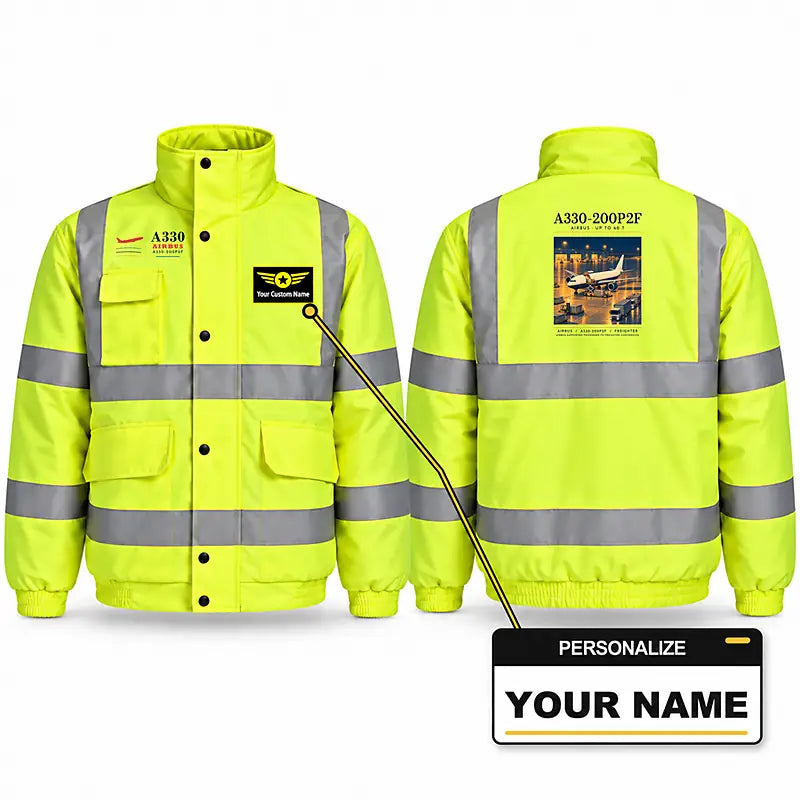 Airbus A330-200P2F Reflective Winter Jackets - Poster + Name - Fluorescent Yellow