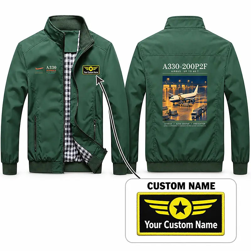 Airbus A330-200P2F Stylish Jackets - Stand Collar - Poster + Name - Green