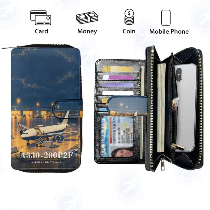 Airbus A330-200P2F Leather Wallets - Zip Long Wallet - 3D