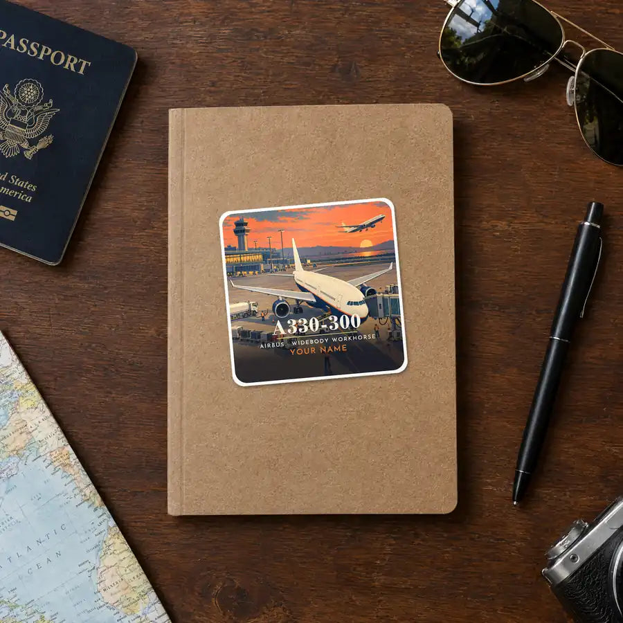 Airbus A330-300 - 3D + Name - Square Sticker - Notebook
