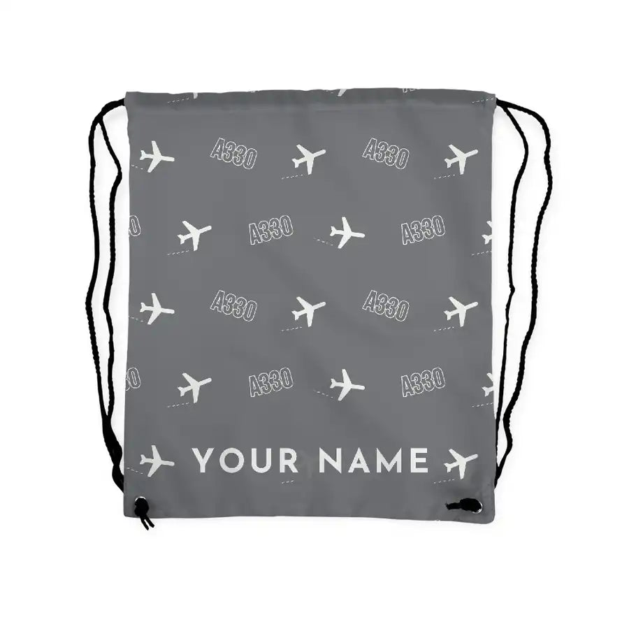 Airbus A330-300 - Drawstring Bag - 3D Pattern + Name - Gray