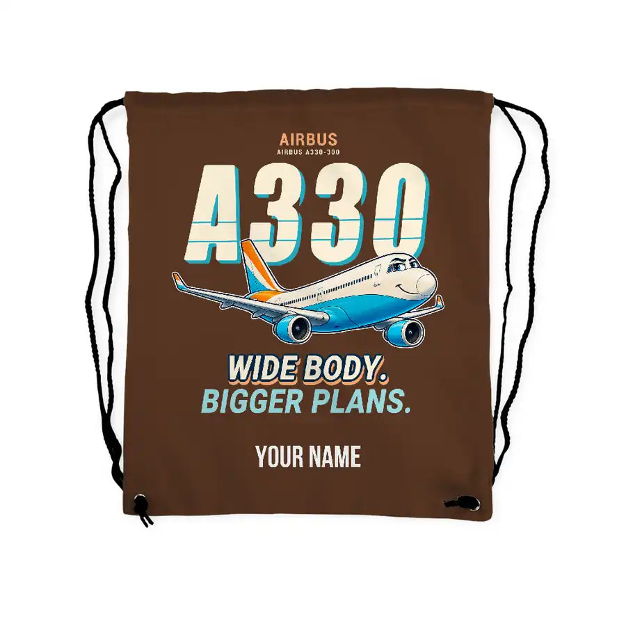 Airbus A330-300 - Drawstring Bag - Cartoon + Name - Brown