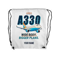 Thumbnail for Airbus A330-300 - Drawstring Bag - Cartoon + Name - White