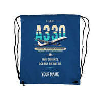 Thumbnail for Airbus A330-300 - Drawstring Bag - Original + Name - Blue
