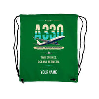 Thumbnail for Airbus A330-300 - Drawstring Bag - Original + Name - Green