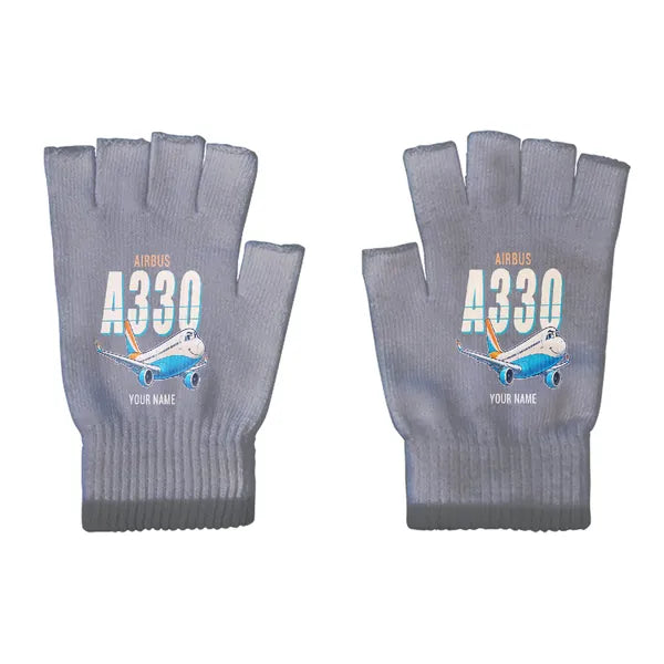 Airbus A330-300 - Gloves - Cut - Cartoon + Name - Gray
