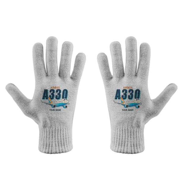 Airbus A330-300 - Gloves - Full - Cartoon + Name - Light Gray