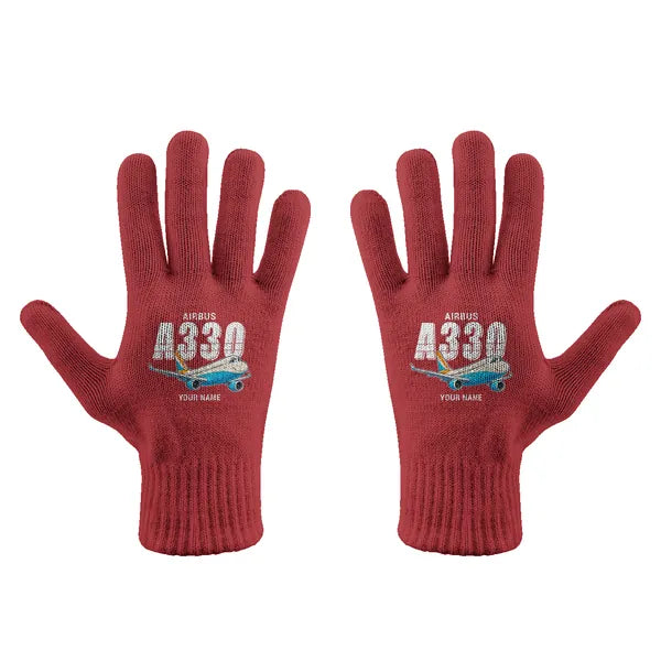 Airbus A330-300 - Gloves - Full - Cartoon + Name - Red