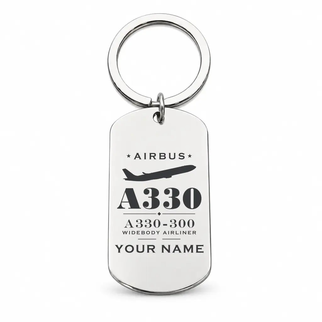 Airbus A330-300 - Key Chain - Heritage + Name - Silver