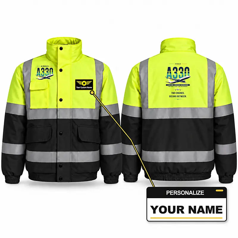 Airbus A330-300 Reflective Winter Jackets - Original + Name - Fluorescent Yellow & Navy