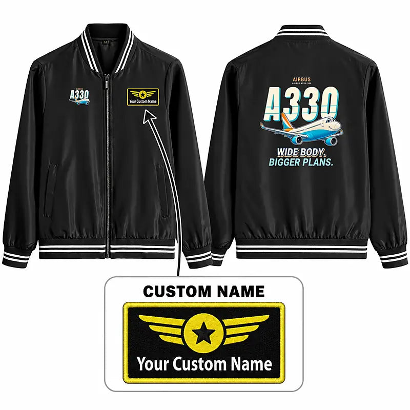 Airbus A330-300 Stylish Jackets - Baseball Collar - Cartoon + Name - Black