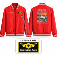 Thumbnail for Airbus A330-300 Stylish Jackets - Baseball Collar - Poster + Name - Red