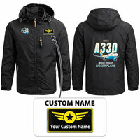 Thumbnail for Airbus A330-300 Stylish Jackets - Hooded Windbreaker - Cartoon + Name - Black