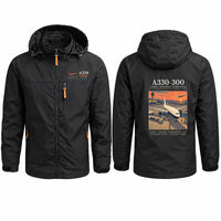 Thumbnail for Airbus A330-300 Stylish Jackets - Hooded Windbreaker - Poster - Black